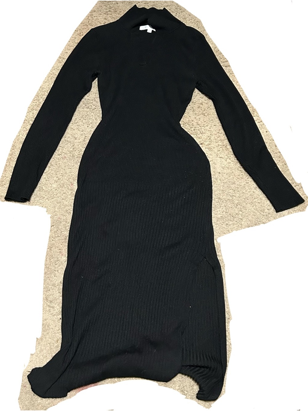 Long Sleeve Black Ribbed Maxi Dress with Mock Neck